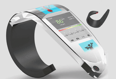 Close-up illustration of a wristband with color digital display